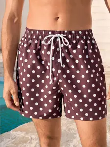 Men's Polka Dot Swim Trunks, Fashionable Comfortable Summer Essential, Two-In-One Swimming Beach Shorts, All over Print, Fitted Style