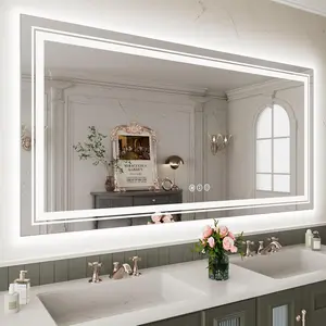 GLITGATE 60"x28" LED Bathroom Wall Mirror, Front & Back Lighting, Stepless Dimmable, Anti-Fog, Shatter-Proof, Memory Function, Lighted Vanity Mirror for Bathroom Supplies