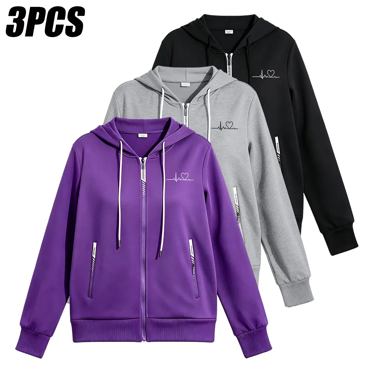 JOGWAVE 3PCS Women’s Essential Basic Knit Hooded Sweatshirt – Polyester fabric, long sleeves, crew neck, loose hooded longline design, ribbed hem and cuffs, relaxed fit, vintage tones, everyday autumn layering women’s pullover sweatshirt apparel