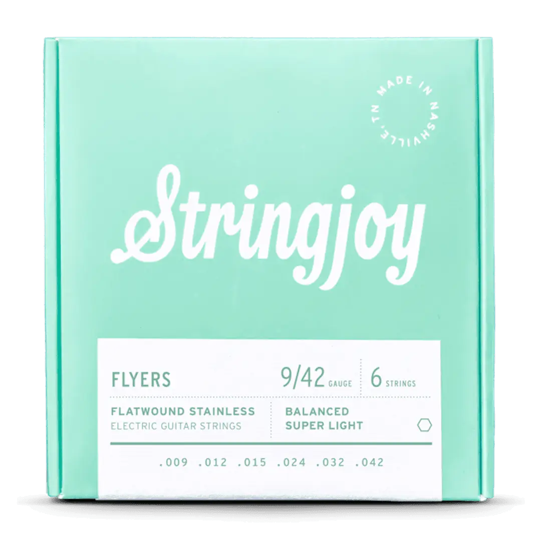 Stringjoy Flyers Electric Guitar Strings - 9-42 Balanced Super Light Gauge, Flatwound Stainless Steel, Balanced Tension, Classic Tone, Clarity Boost, Enhanced Clarity, Versatile for Jazz/Rock, Built for All Players