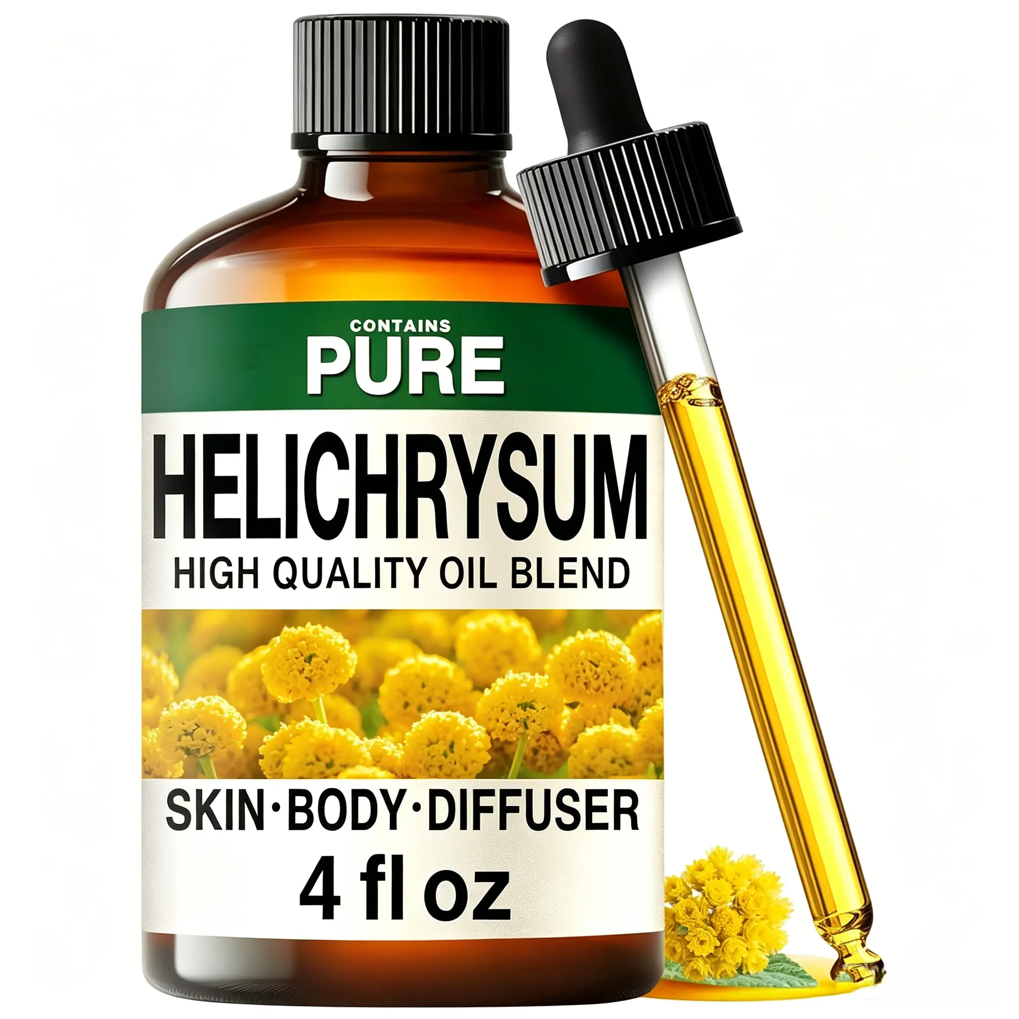 KUKKA Helichrysum Essential Oil - 4 Fl Oz Pure Helichrysum Oil for Hair, Skin, Diffuser, Aromatherapy & DIY Soap Making Scent