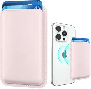 Magnetic Mag-safe Wallet Cell Phone Card Holder for iPhone 15/14/13/12 & Pro/Promax - Stronger N52 Ultra Magnet, RFID Blocking, Light Pink Leather Case