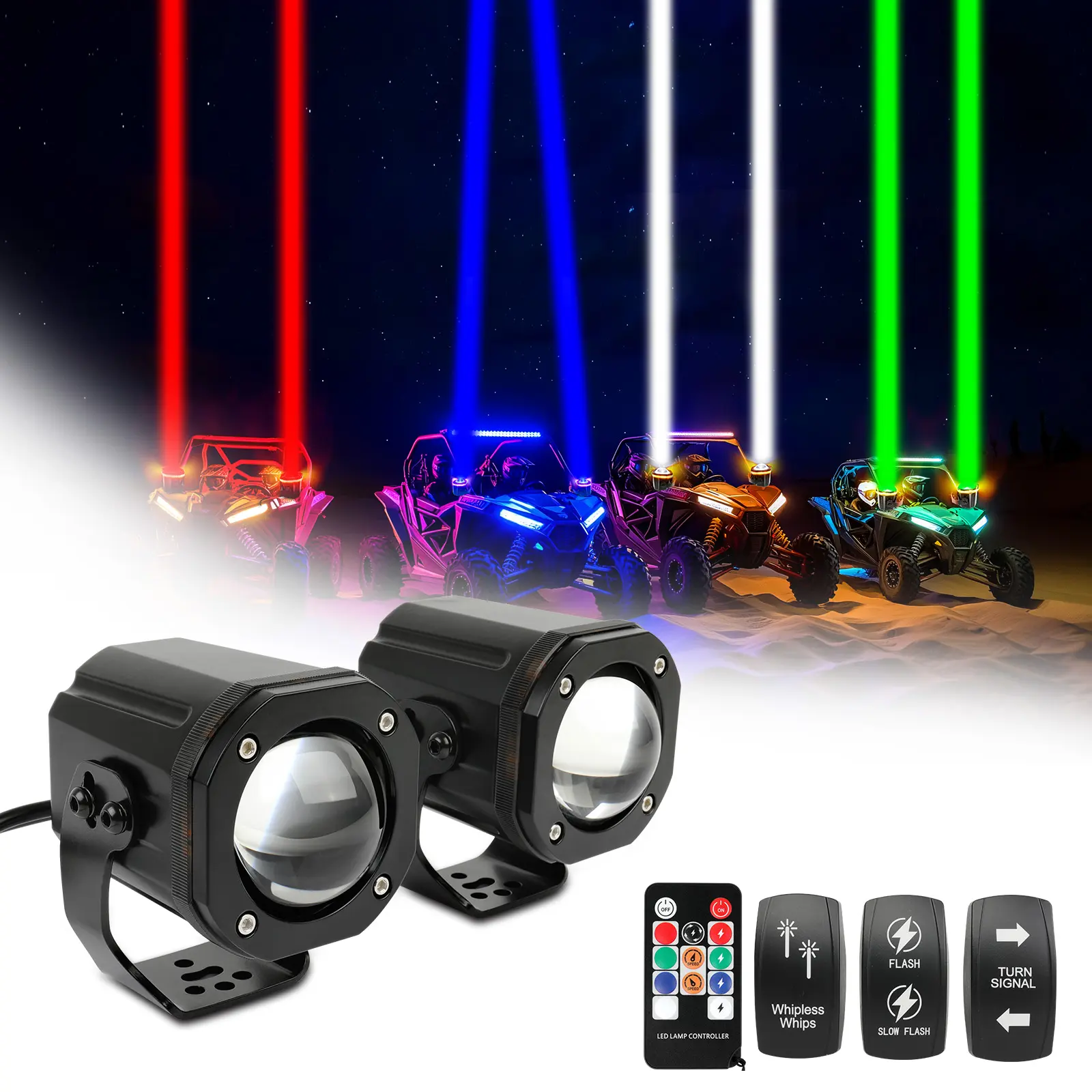 Whipless Led Whip Lights Spot Beam Pod with Turn Signal Light RGBW Whip Lights for Side by Side with Switch Remote Chase Light Antenna Whipless Whip for ATV UTV Can am Polaris RZR SXS Golf Cart Jeep Heavy Duty Safety Waterproof