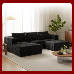 Extra Large 110" U Shape Cloud Sofa with Chaise Louge Modern Modular Section Sofa Includes 5 Soft Pillows and Chaise with Boneless Soft Cushions Suitable for Living Room and Bedroom Made from Rabbit Velvet Corduroy Fabric outdoorfun