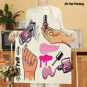 1PC 2D Flat Printed Nail Polish Manicure Pink Style Apron For Home Cooking, Kitchen Wear, And Cooking Enthusiasts Kitchen Cooking Aprons