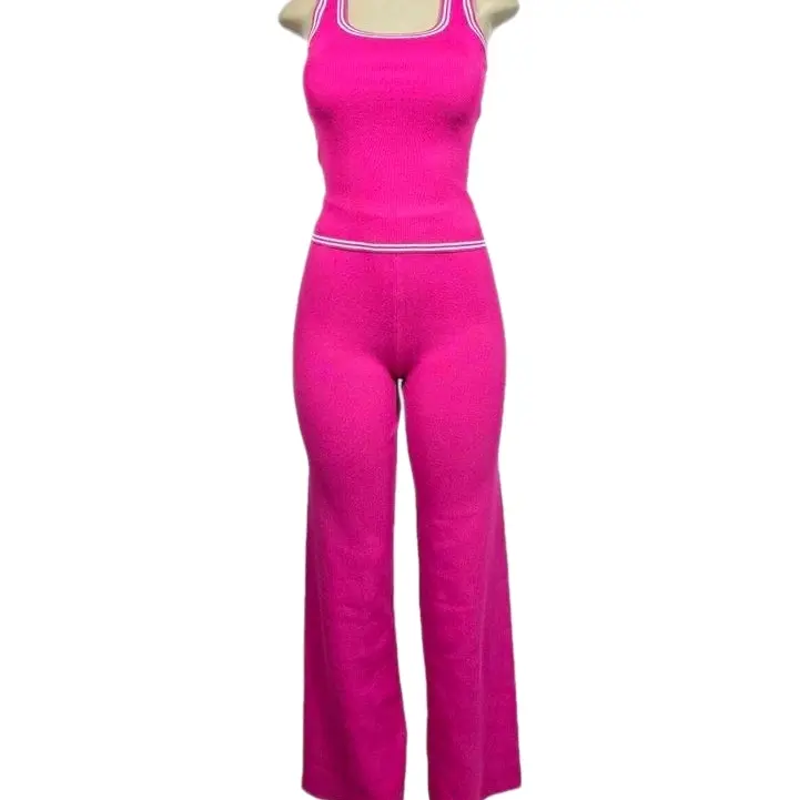 Conjunto de pantalón y top ,color fucsia, strech