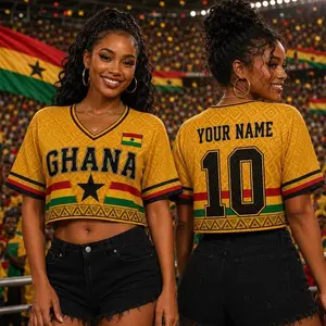 Custom Ghana Soccer Crop Top Jersey, Personalized Name Number Ghana Fan Shirt, Women Soccer Top, Ghana Pride Game Day Jersey OGC