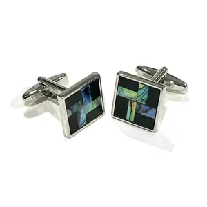 MENDEPOT Abalone Onyx Natural Stone Cufflinks Men Birthday Wedding Gift