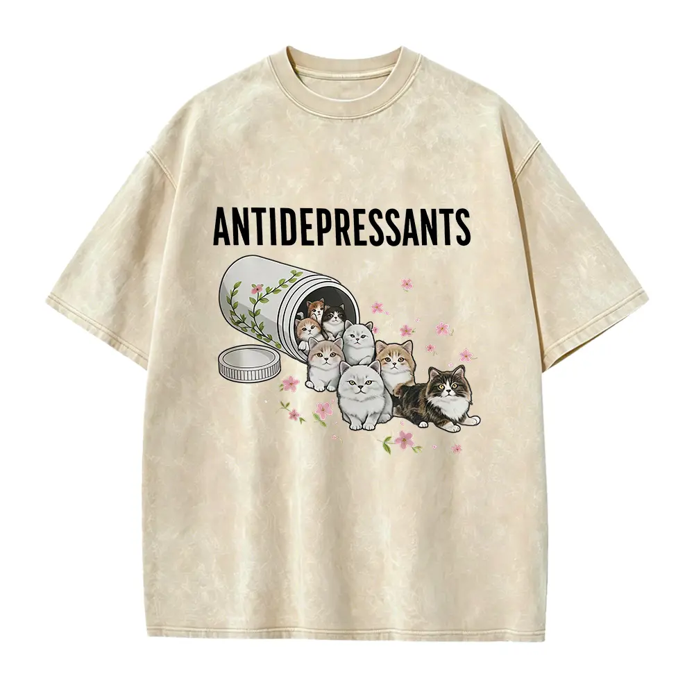 Funny Cat Antidepressants Graphic Tee Women Plus Size Cute Cat Mom Shirt
