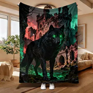 Gothic Castle Black Wolf Flannel Blanket| Cozy for Couch, Bed & Game Room| Perfect Fantasy Gift