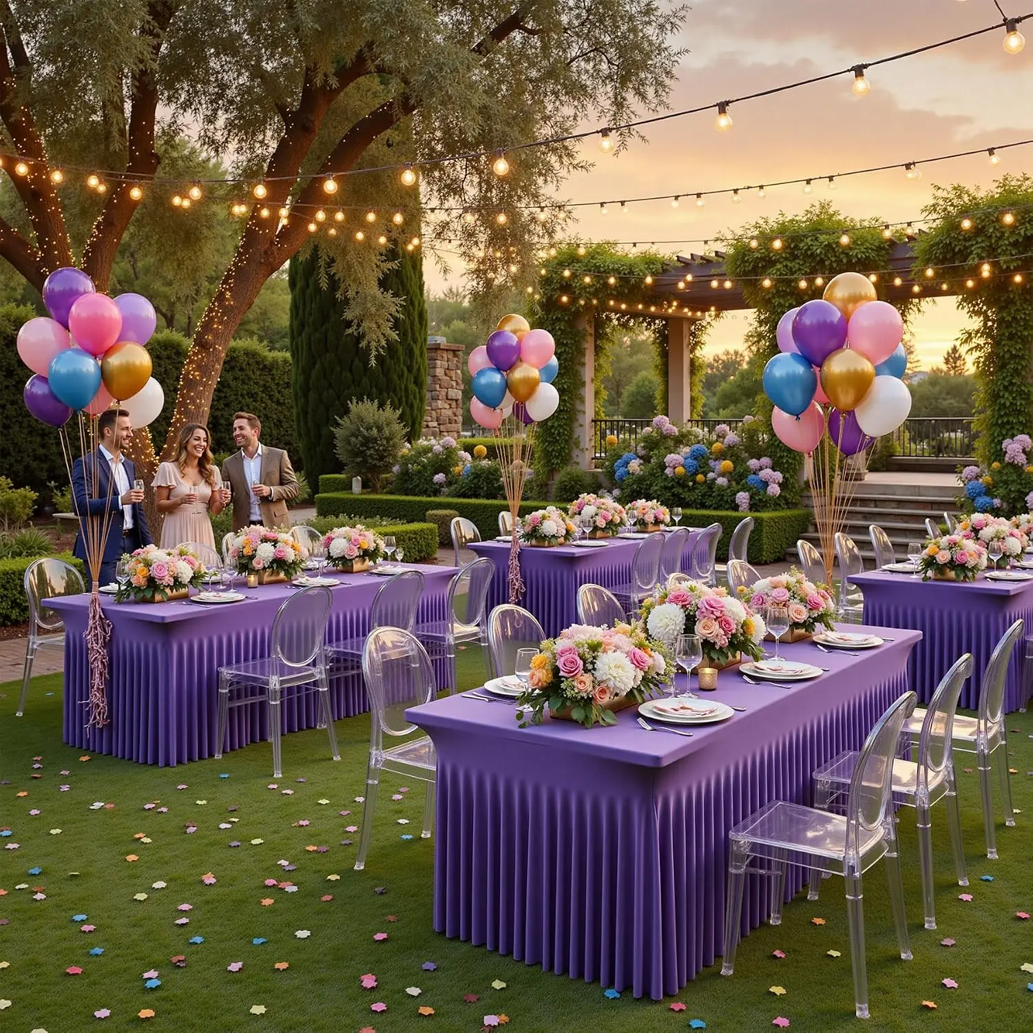 6ft Purple Stretchy Polyester Fitted Tablecloths (4-Pack) - Wrinkle Resistant, Durable, Reusable, Quality Stitching, Elegant Flexible Table Covers for Weddings, Party Decoration Supplies, Table Covering Display, Rectangle
