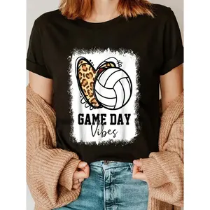 100% Cotton Bleached Volleyball Game Day Vibes Volleyball Mom Game Day T-Shirt