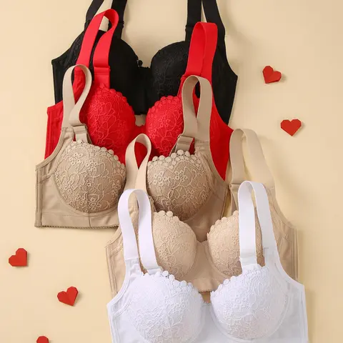 Women's Solid Color Push Up Bra, Comfortable Breathable Adjustable Strap Bra, Soft Lingerie for All Seasons, Medium