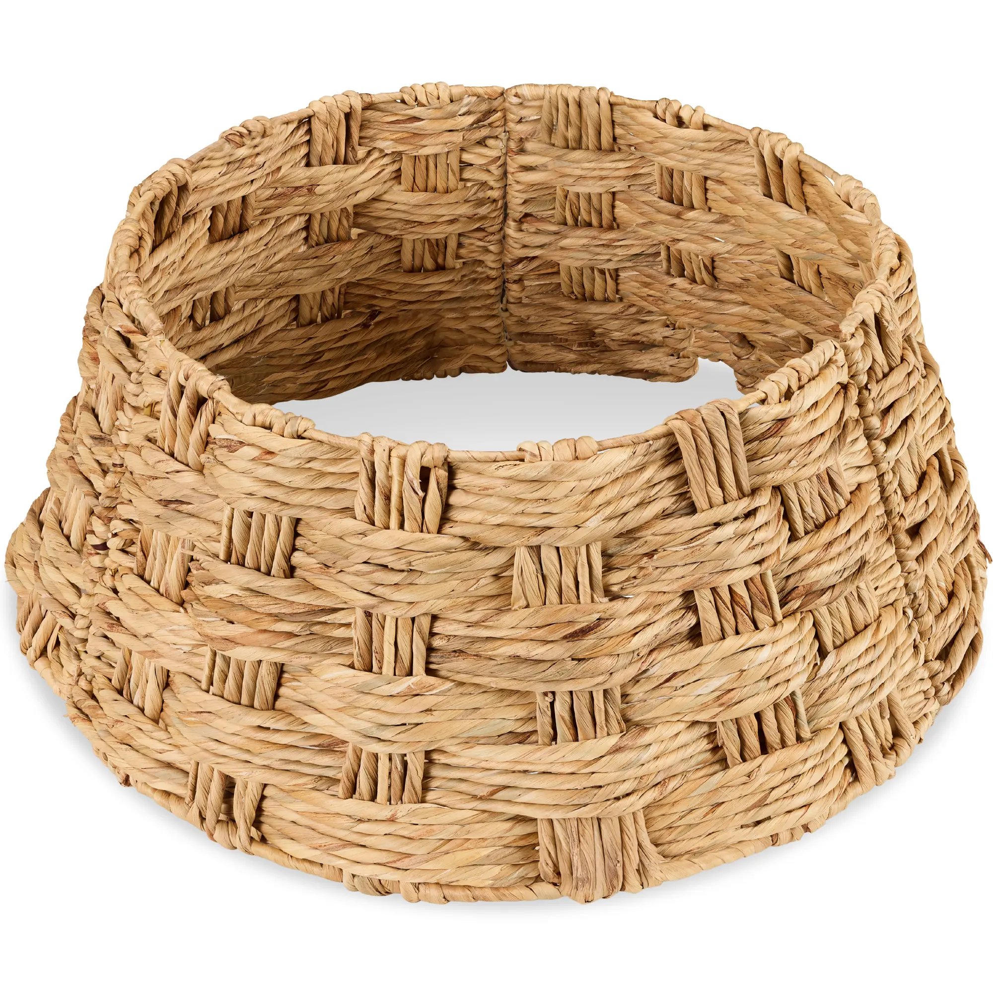 Best Choice Products 24in Basket Woven Hyacinth Christmas Tree Collar, Skirt Accessory w/ Cord Cut-Out