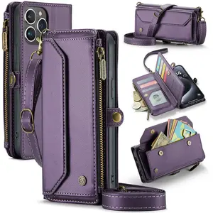 Suitable for iPhone 16 phone case, Apple 17 wallet leather case, Samsung S24 flip cover with zipper, Z Fold6