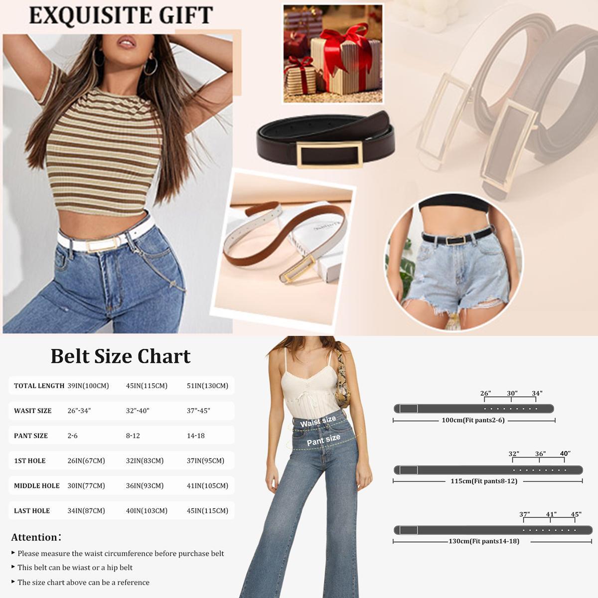 Women Fashion Reversible PU Leather Belt Two-in-One Female Versatile Skinny Adjustable Belt for Jeans Dress with Golden Buckle  (Length 100/115/130cm)