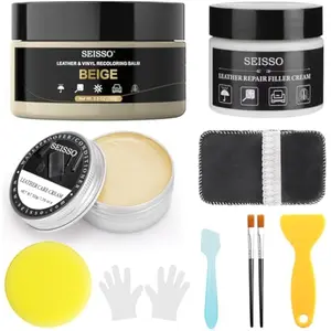 SEISSO Leather & Vinyl Repair Kit with Care Oil & Filler for Car Seats, Shoes - Recoloring Balm Fixes Scratches and Matches Any Color (Beige)