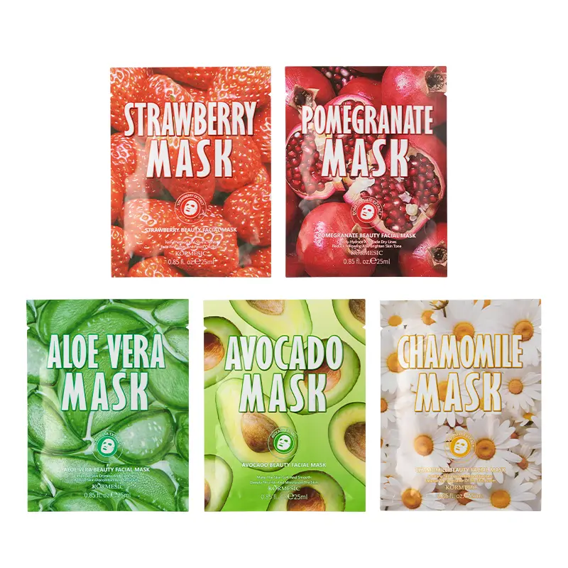 Facial Sheet Mask - 03-5pcs Box with Aloe Vera, Chamomile & Pomegranate Extracts, Skincare Treatment that Hydrates, Soothes Skin & Boosts Moisture