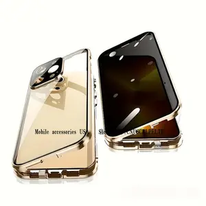 360° Metal Magnetic Privacy Dual-Sided Glass Cover For IPhone 16 16 Plus 16Pro 16 Pro Max 15 Pro Max 14 Pro Max With Lens Protection And Security