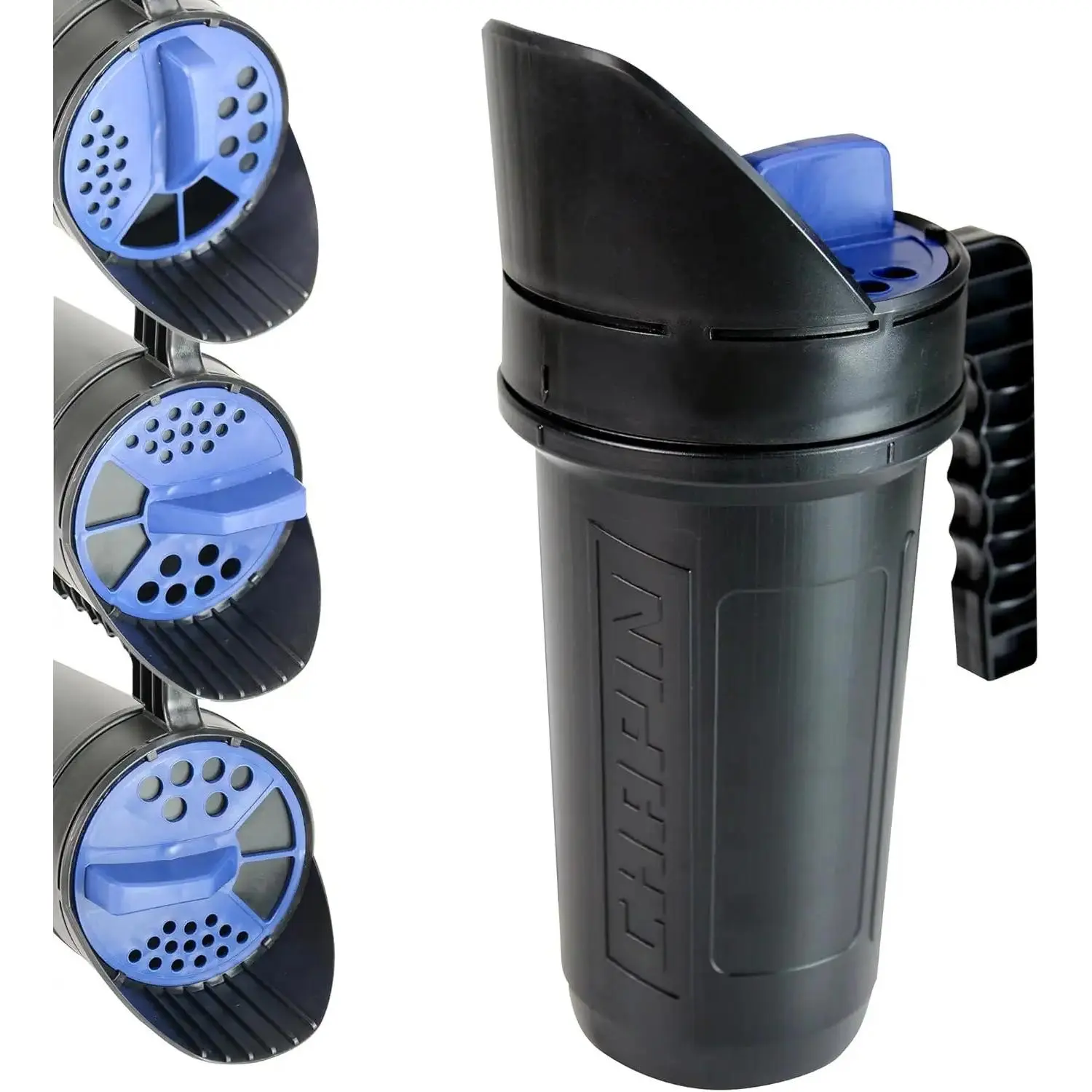 Swiilpo Poly Hand Shaker Spreader for Turf, Fertilizer, Grass Seed, Salt and Sand, Year-Round Use, Large Grip Handle with 3 Openings for Pellets and ParticlesQuesear