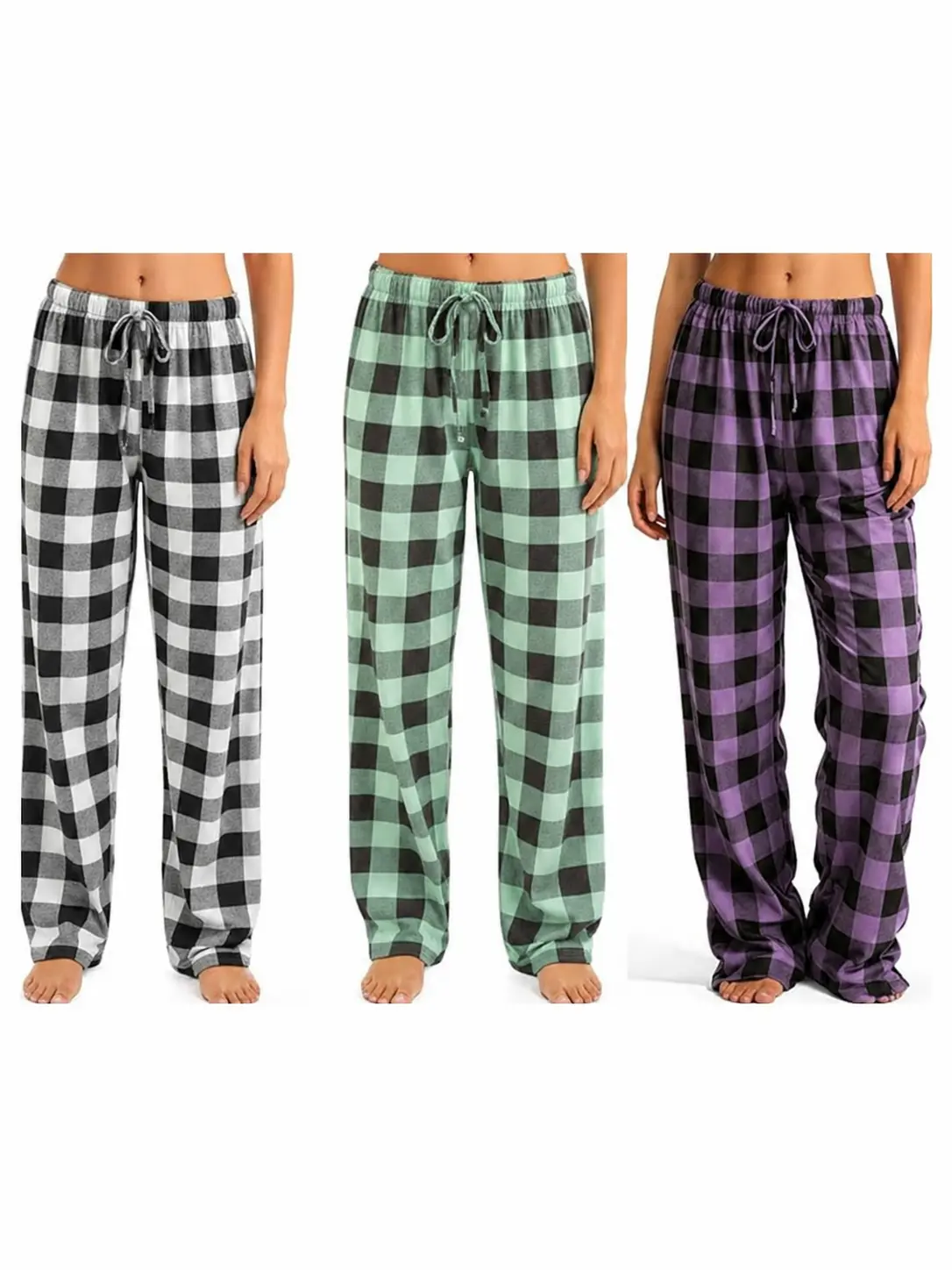 Women's Plaid Lounge Pants - Soft Straight Fit Nightwear with Adjustable Drawstring Tie for Casual Home and Sleep Wear, Cotton Fabric, Straight Pants, Full Length, Comfy Pants Aesthetics Loungewear Elastic Classic Pajamas Style Suit Trouser