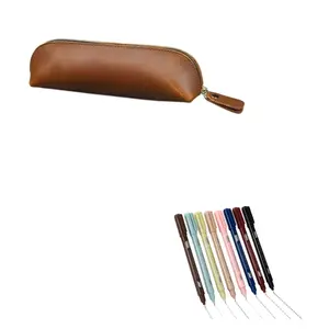 2-Piece Set 8 Dual-Ended Curve Drawing Pens, 8 Colors Fine Tips, Leather Pencil Case, Ideal for Sketching, Note-Taking, Gift