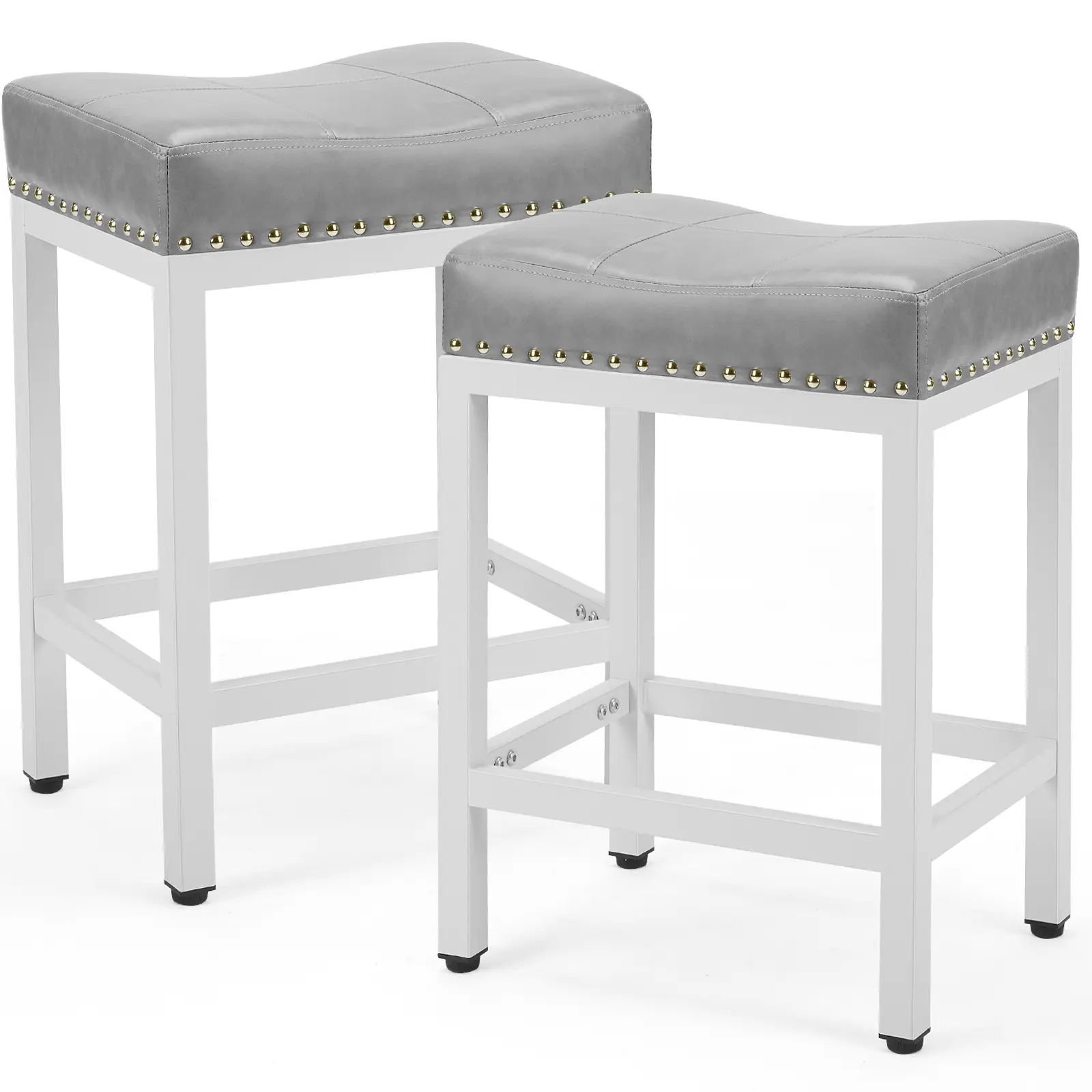 Ergonomic 24-Inch Counter Height Indoor Barstools - 2-Pack All-Metal Base Artificial Leather Chairs for Kitchen, Ergonomic Chair