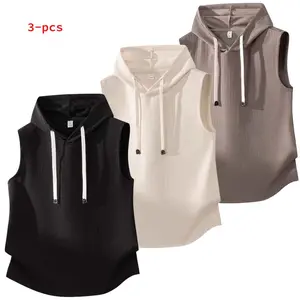 Casual athletic hooded tank top for men; summer basketball T‑shirt vest for outdoor wear; unisex oversized stretchy striped hoodie; trendy casual vest; pullover hooded tank/vest jacket