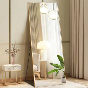 Full Body Mirror with Stand, 21x56 Inches Floor Mirror, Shatterproof Nano Glass with Aluminum Alloy Frame, Oversized Full Length Mirror for Bedroom, Living Room, Cloakroom, Wall Mountable, Fully Assembled
