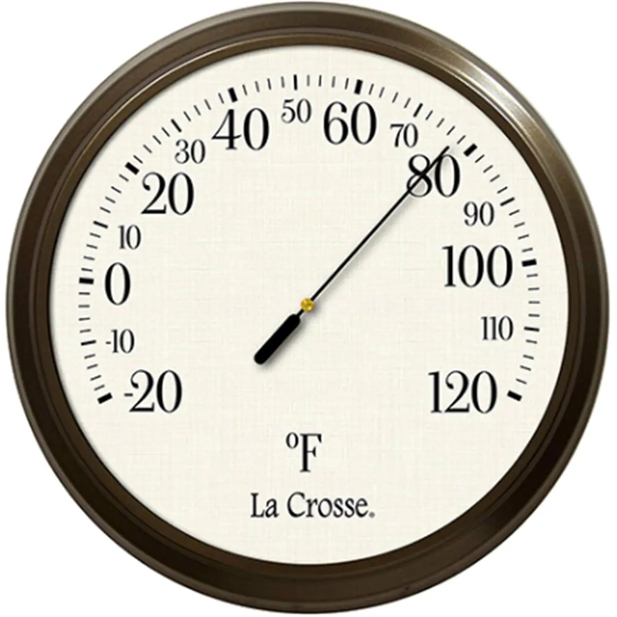 La Crosse Technology 104-108-A 8 in. Classic Round Americana Dial Thermometer, 0.55 lbs Resin Body, Indoor/Outdoor Wall Mount Deck Gauge, Easy-to-Read Dial, Hangs on Screw or Nail