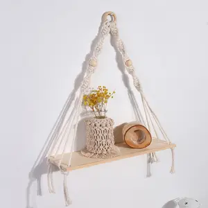 Handmade Boho Woven Wooden Rectangle Macrame Wall Hanging - Hangable Cotton Wall Art Decoration for Bedroom, Nursery Home Decor
