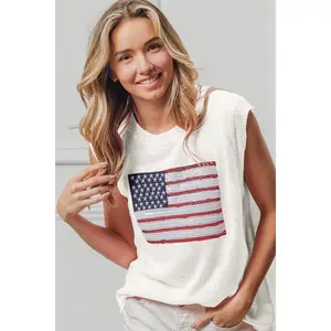 American Flag Sequins Patch Knit Top