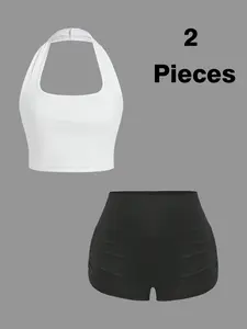 Women's Y2K Sexy Crop Top & Short Pants Set, Summer Casual, Slim Fit, Breathable Fabric, Perfect for School & Commuting
