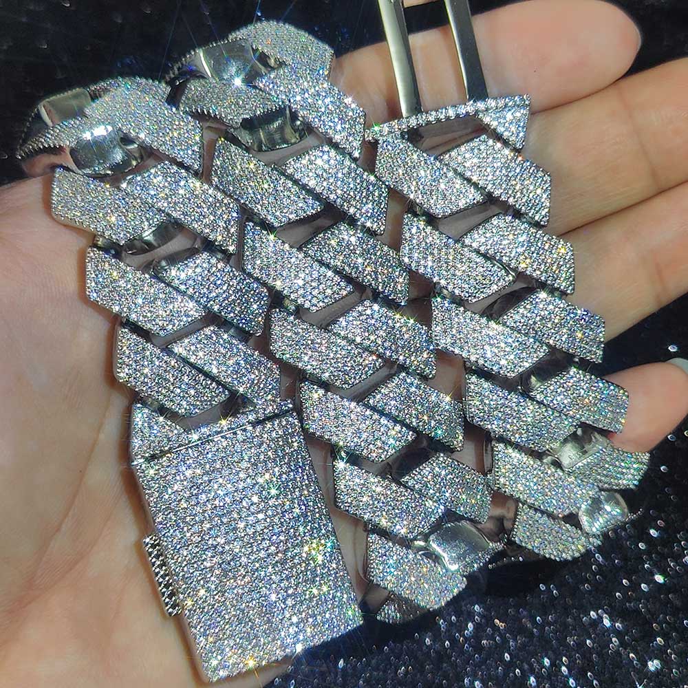 Pass Diamond Test GRA Moissanite 25mm Wide 6Rows 925 Solid Silver Cuban link chain for Rapper Hip Hop VVS Iced Out Necklace