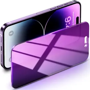 Privacy Screen Protector for iPhone 14 Pro Max - Anti-Spy, Anti-Blue Light, HD Full Coverage Tempered Glass with Frame, Purple