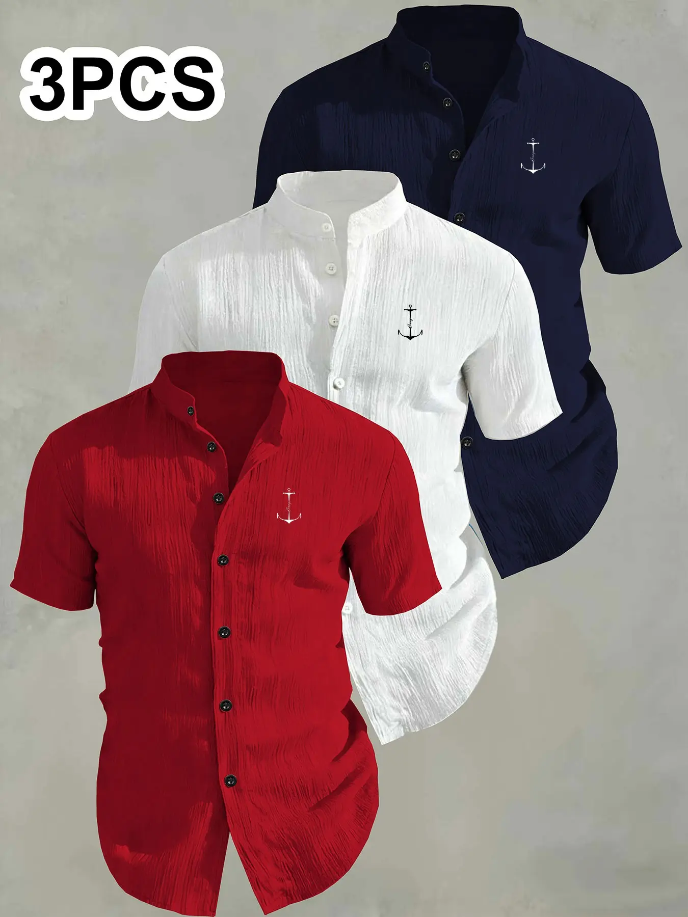 3-Pack Men's Casual Summer Short Sleeve Print Shirts, Breathable Collar Button-Up Wear for Beach and Pool
