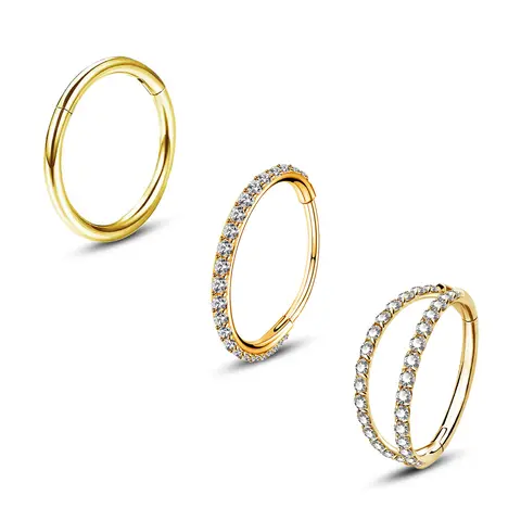 Oufer 3PCS 20G Hypoallergenic Nose Rings Bundle Sparkling CZ Basic Style 316L Stainless Steel Hinged Hoops for Women