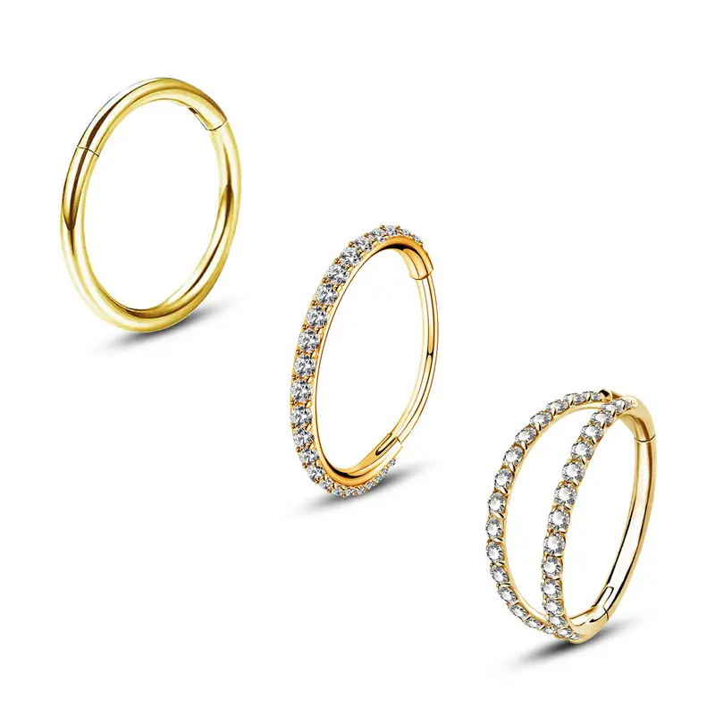 Oufer 3PCS 20G Hypoallergenic Nose Rings Bundle Sparkling CZ Basic Style 316L Stainless Steel Hinged Hoops for Women