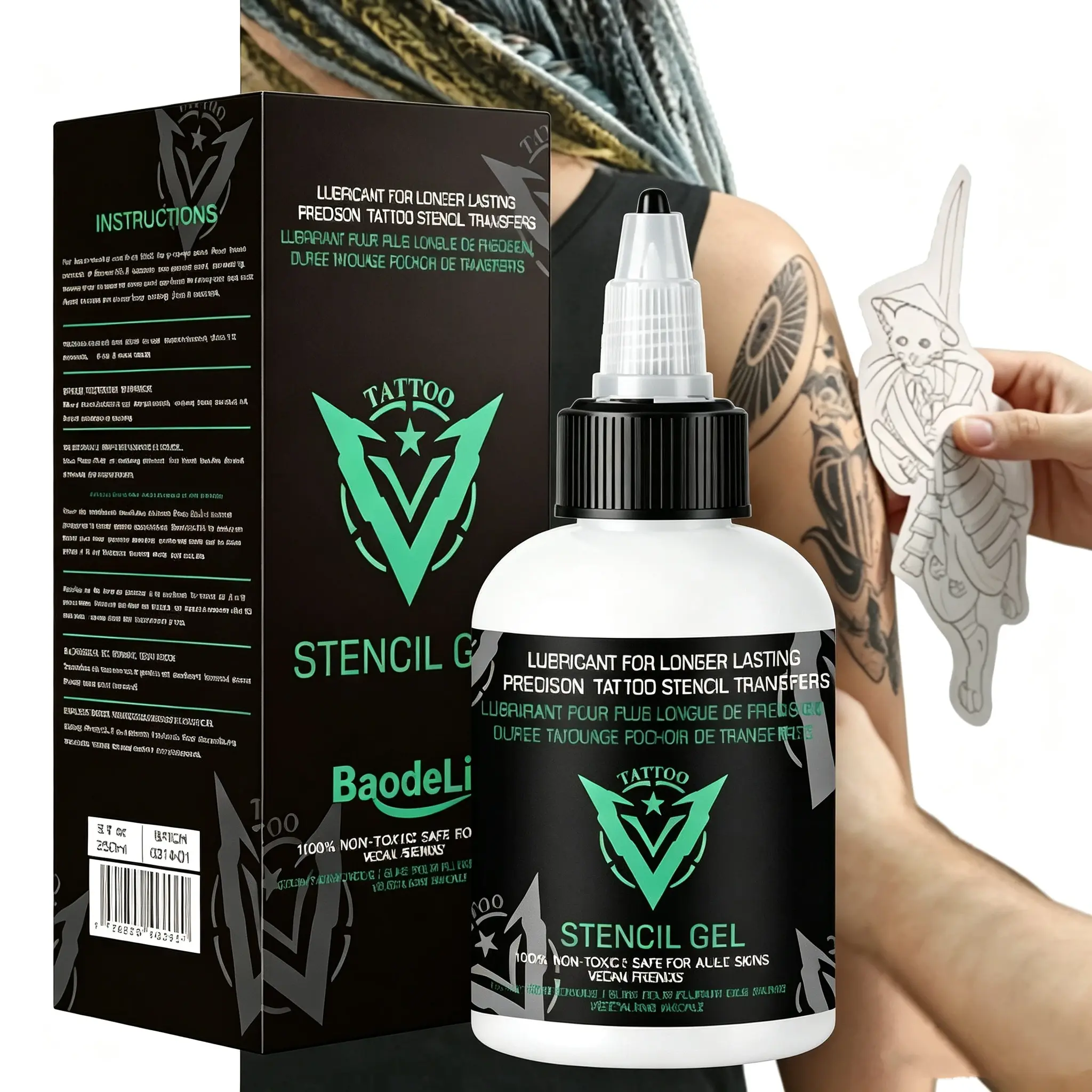 Tattoo Transfer Gel - Hypoallergenic Vegan-Friendly Aloe Vera Formula-Dark Clean Long-Lasting Stencil Transfers for Stencil Paper-Professional Body Art -4oz