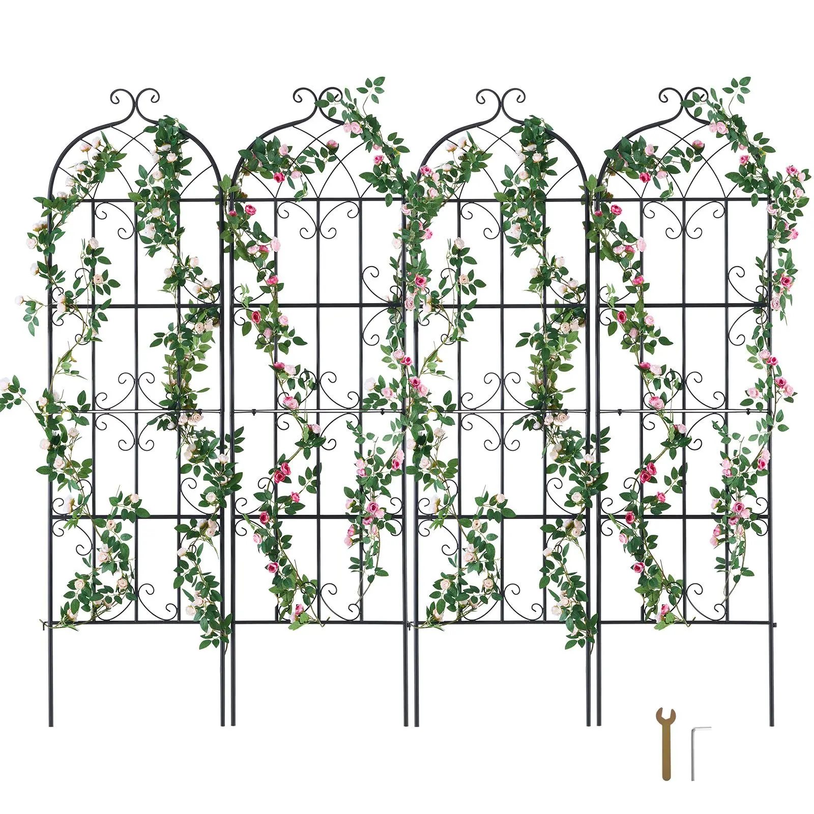 VEVOR Garden Trellis for Climbing Plants,  71 x 20 in, 4 Packs Rustproof Metal Garden Flower Trellis, Outdoor Climbing Rose Trellis Cucumbers Support, Decorative Clematis Trellis for Courtyards Lawns
