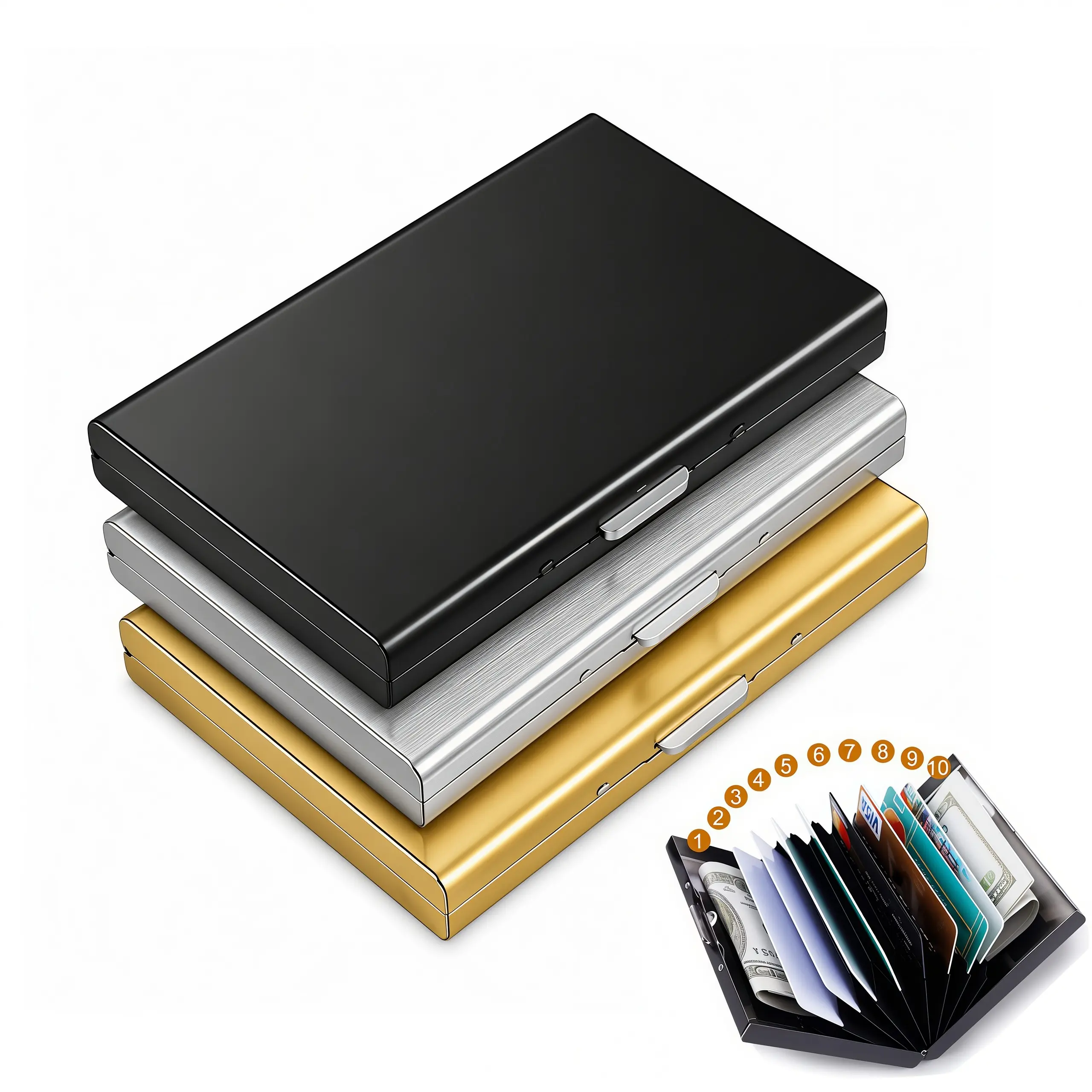 10-Slot RFID-Blocking Stainless Steel Card Holder - Ultra-Slim Large-Capacity Metal Wallet, Portable Safe ID Protector for Men, Holds Cash, ID & Various Cards (Ideal for Business Travel)