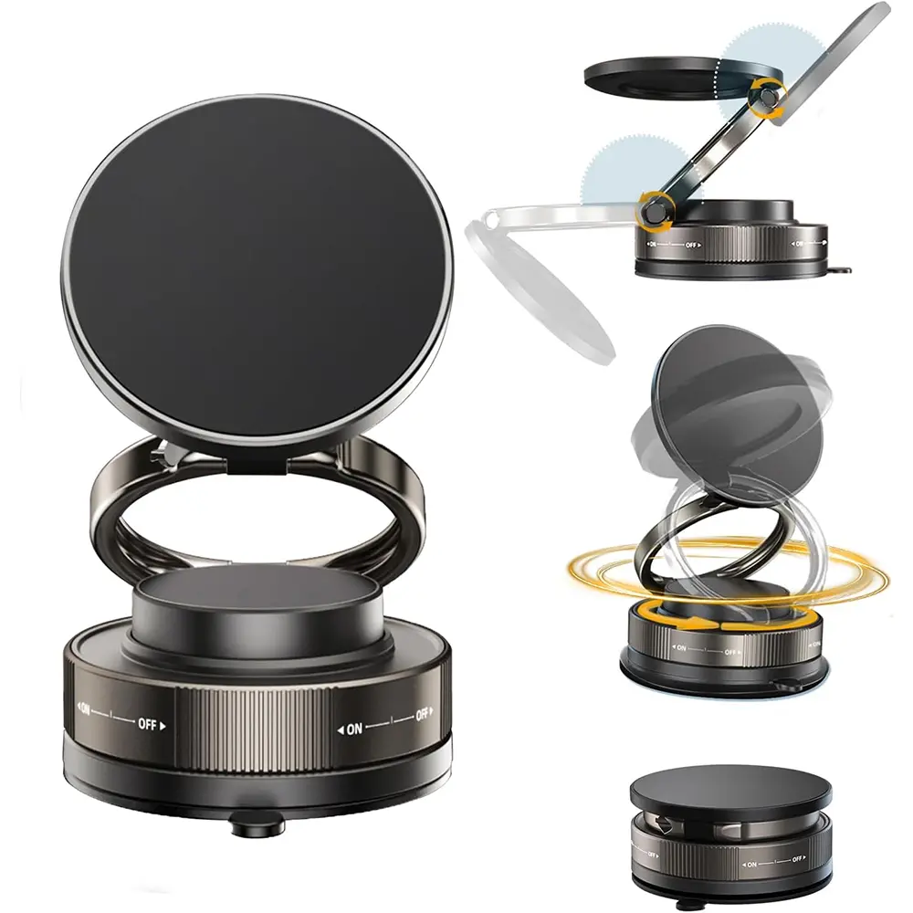 Upgraded 360° Rotatable Magnetic Car Phone Holder, Super Strong Suction Cup Mount with 89 LBS Heavy Duty Suction & 2600gf Powerful Magnet, Foldable Portable Universal Cell Phone Holder for Dashboard Windshield
