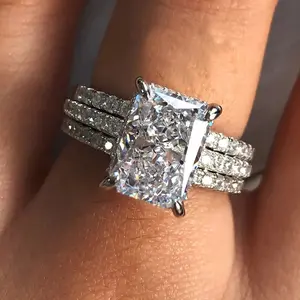 2025 New 3pcs Set Of Elegant Classic Princess Cut Cubic zirconia Engagement Ring, Perfect For Wedding, Anniversary, And Special Occasions