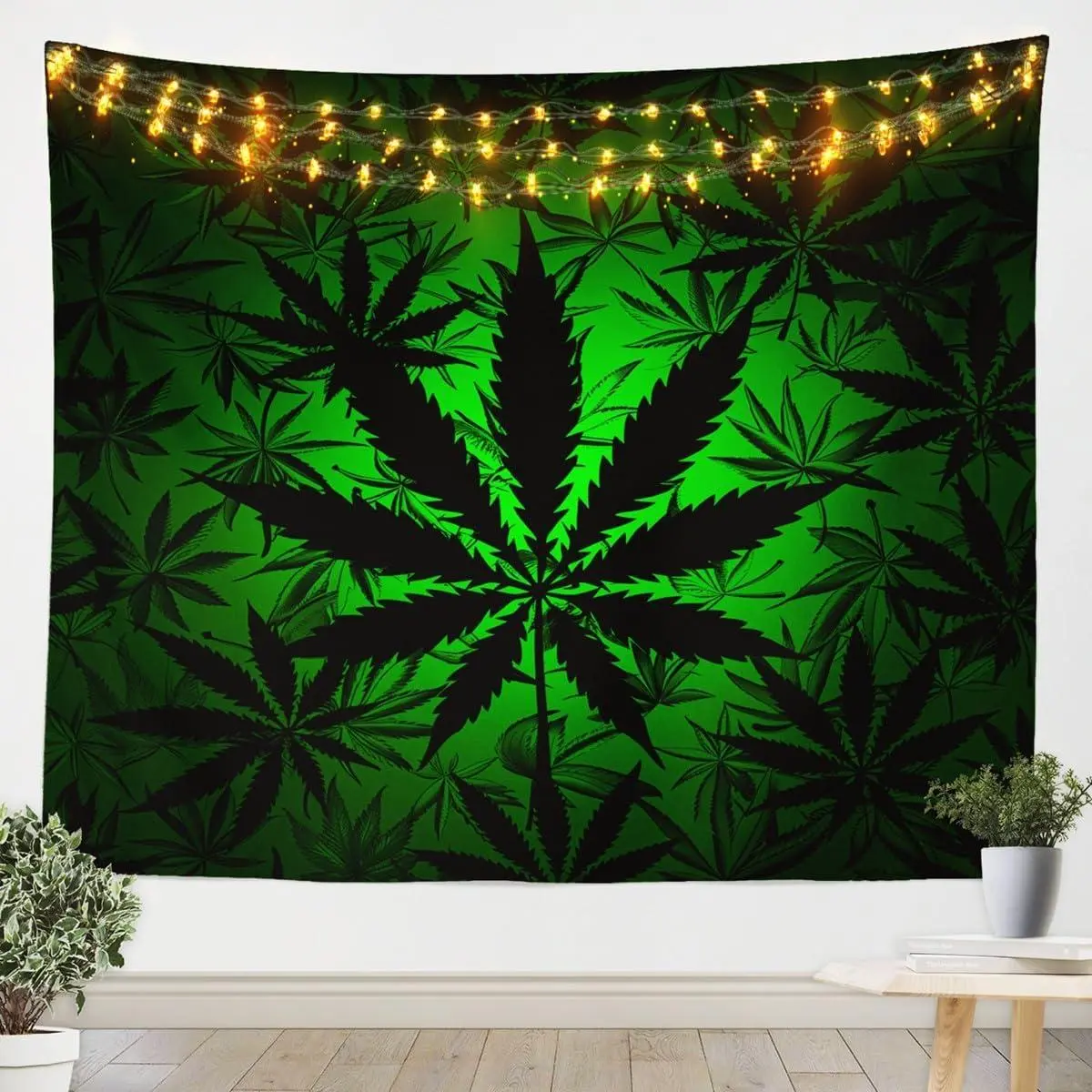 Leaf Tapestry Small Adults Room Decor,Glowing Green Black Tapestry Bedroom Aesthetics,Tapestries,Leaf Wall Tapestry