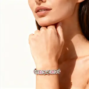 Women's Adjustable Slider Bracelet - Valentine's Day Fashionable Detachable Energy Magnet Wristband, Environmentally Friendly Alloy with Diamond Inlay, Adjustable Slider Bracelets