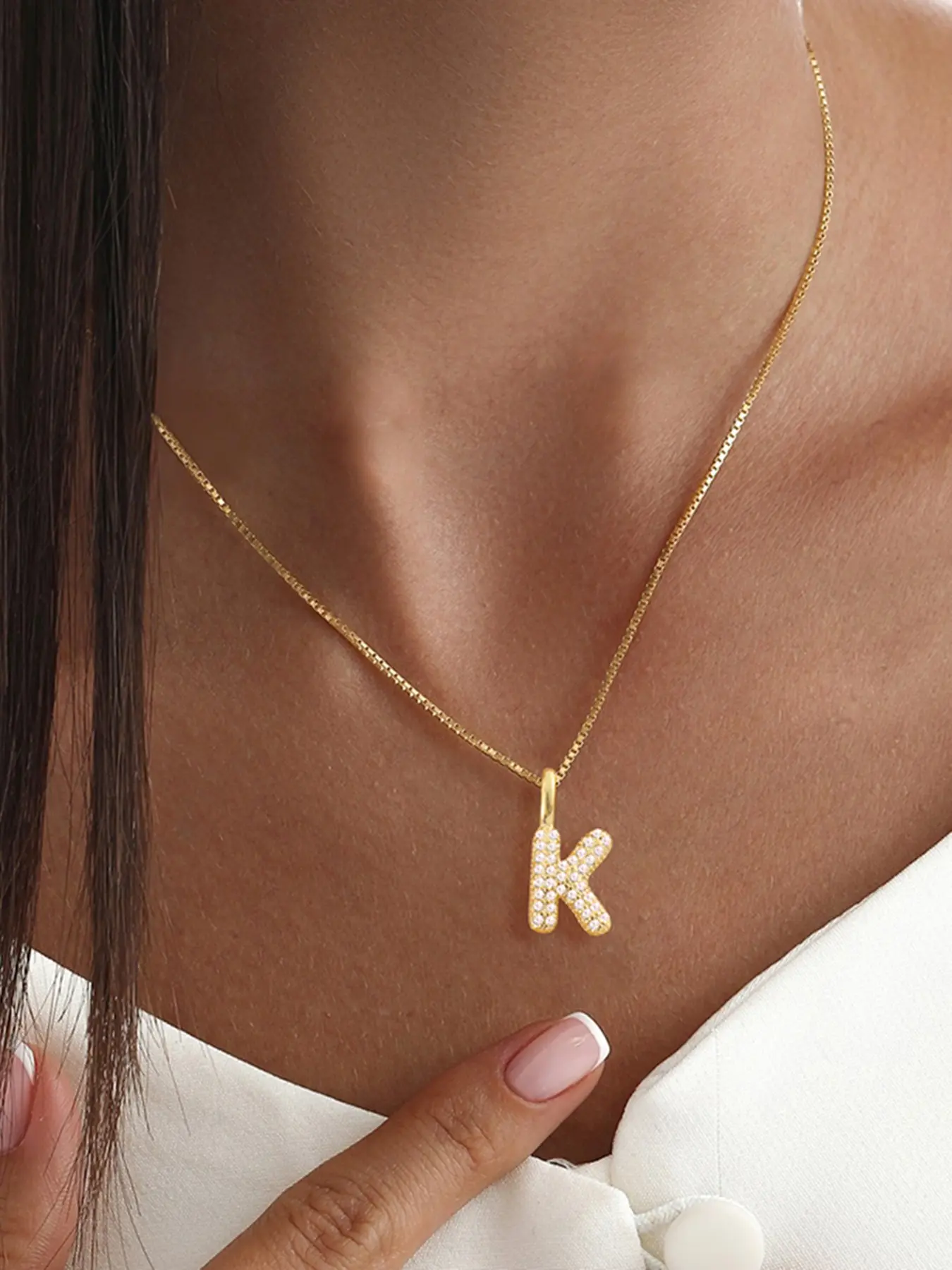 Women's Elegant Pendant with Zirconia Bubble Initial Necklace, Box Chain, Simple Fashion Jewelry for All Seasons