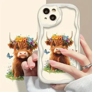 Highland Cow Pattern Straight Edge Phone Case Soft Case for iPhone 17 16 E Pro Max 15 Plus 14 13 12 11 Air Shockproof Drop Protection Rugged Durable Silicone Cover