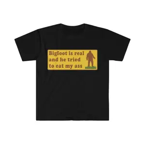 Funny Meme Bigfoot Is Real Print T-Shirt, Casual Graphic Tee For Men Women