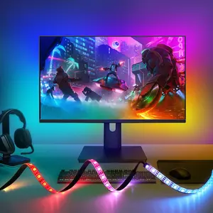 RGB Computer Screen Sync LED Gaming Desk Lamp Strip, Adjustable Dimmable Ambiance Light, Wall Mounted Recessed Lighting, Energy Efficiency E, Dimmable RGB Stripe