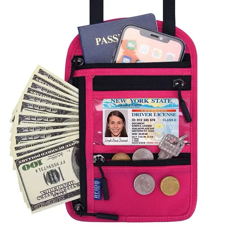 Concealed Neck Wallet Passport Holder, Durable Nylon Crossbody Travel Pouch with RFID Blocking and Adjustable Strap, Travel Accessories, Passport Cover, Faraday Bag Passport Holders & Covers
